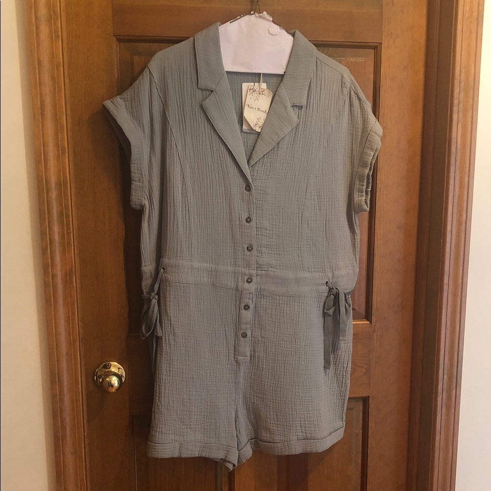 Hem & Thread Dusty Blue Textured Short Romper